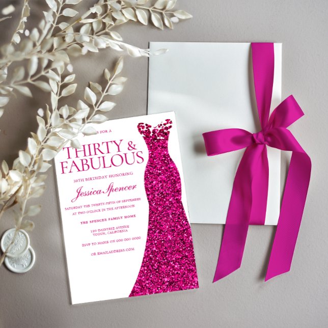 Invitación Vestido rosa Treinta y fabuloso cumpleaños 30 (Subido por el creador)