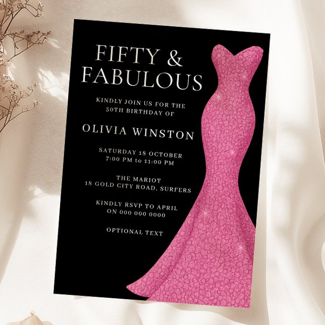 Invitación Vestido rosa y mujeres negras 50 cumpleaños (Subido por el creador)