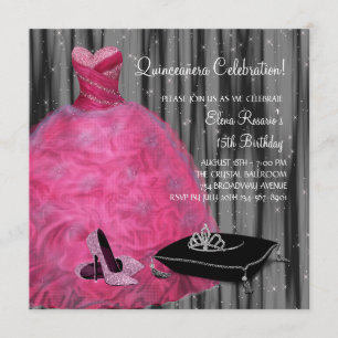 Invitación Vestido Rosa Zapatos de Tacón Alto Quinceañera Ros
