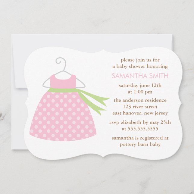 Invitación Vestido rosado Baby Shower (Anverso)
