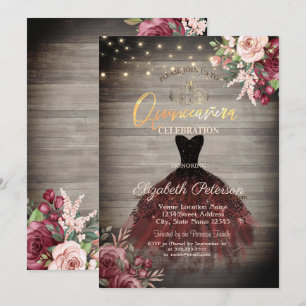 Invitación Vestido Rústico, Tiara, Rosas Luminosos Madera Qui