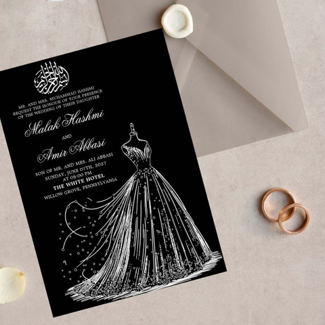 Invitación Vestido simple boda musulmana islámica negra Invit (Subido por el creador)