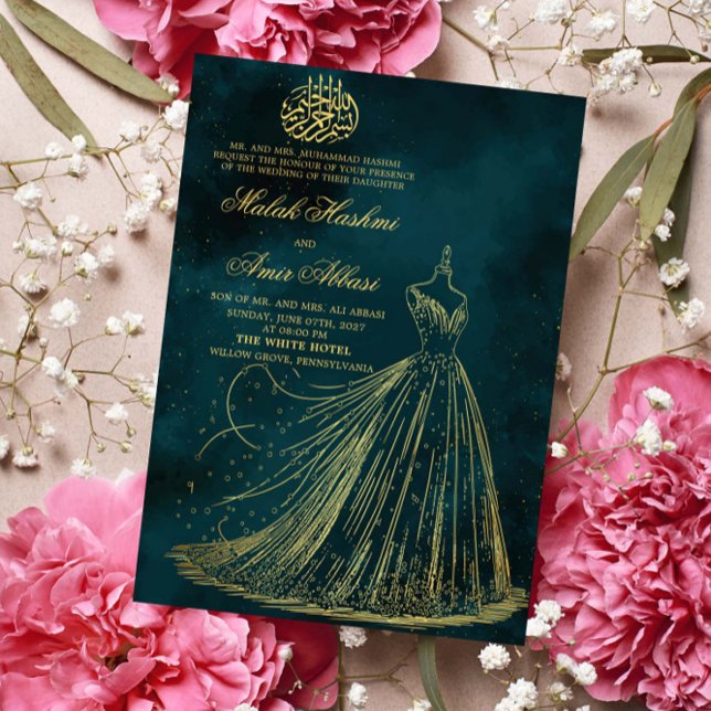 Invitación Vestido simple boda musulmana islámica verde (Subido por el creador)