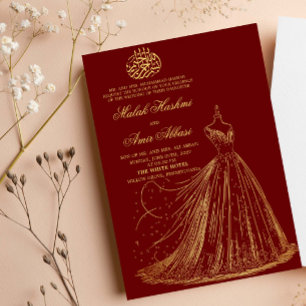 Invitación Vestido simple Borgoña boda musulmana islámica