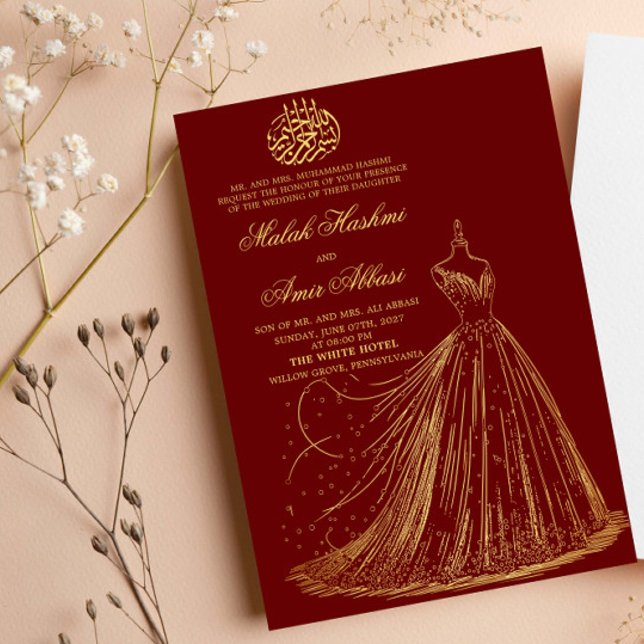 Invitación Vestido simple Borgoña boda musulmana islámica (Subido por el creador)