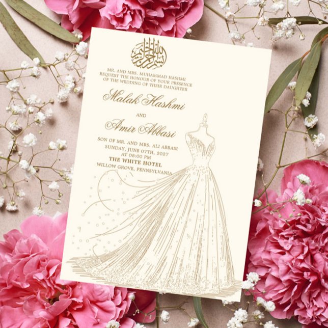 Invitación Vestido simple crema islámica boda musulmana (Subido por el creador)