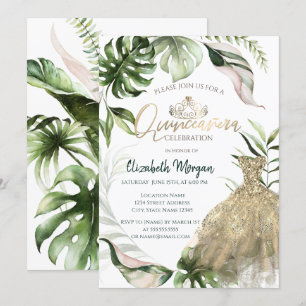 Invitación Vestido Tara de oro Sale Tropical Quinceañera