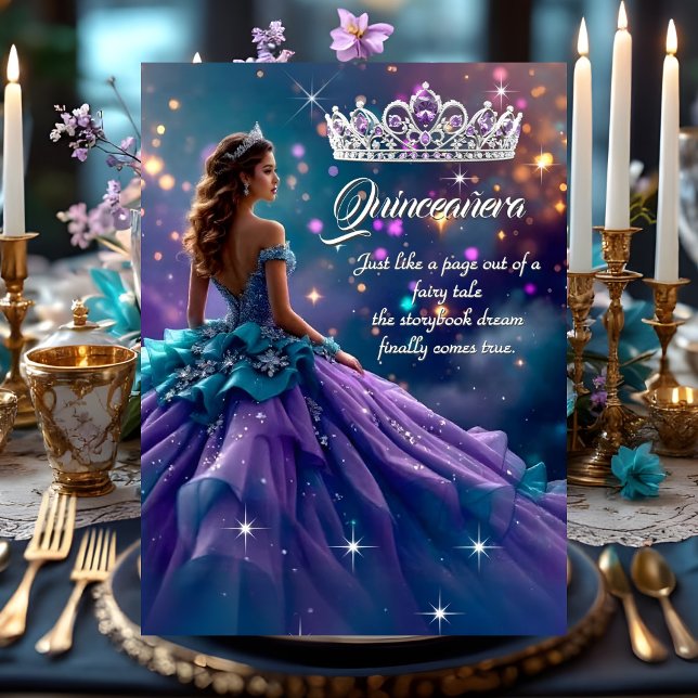 Invitación Vestido Tiara Morado Turquesa Fiesta de Cumpleaños (Subido por el creador)