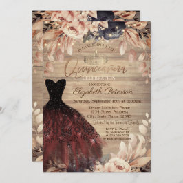 Invitación Vestido, Tiara, Rosas azul maderero Quinceañera
