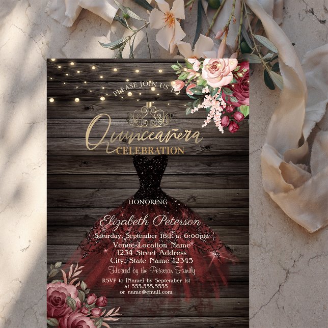 Invitación Vestido, Tiara, Rosas Luces, Quinceañera Madera (Subido por el creador)