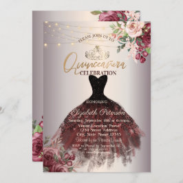 Invitación Vestido, Tiara, Rosas Luminosos, Quinceañera de or