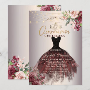 Invitación Vestido, Tiara, Rosas Luminosos, Quinceañera de or