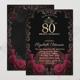 Invitación Vestido, Tiara, Rosas Rojas Marco Gótico Cumpleaño