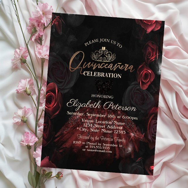 Invitación Vestido, Tiara, Roses Rojas Moda Quinceañera (Subido por el creador)