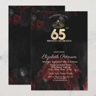 Invitación Vestido, Tiara, Roses Rojos 65 cumpleaños