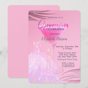 Invitación Vestido, Torre Eiffel Champán Quinceañera de Veran