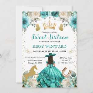 Invitación Vestido Turquesa Morena Princesa Dulces 16