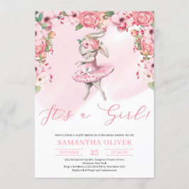 Invitación Vestido tutu conejito rosa floral es un chica