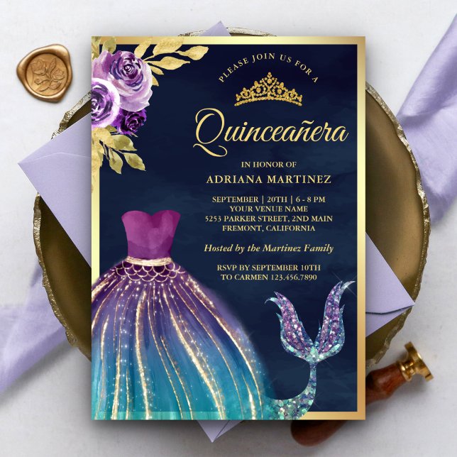 Invitación Vestido Verde azulado púrpura Sirenita Navía de co (Subido por el creador)