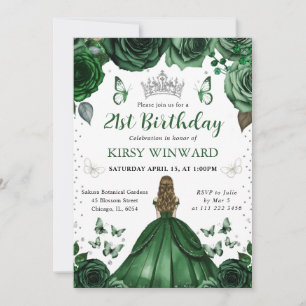 Invitación Vestido Verde Cazador Cumpleaños Princesa Rubia