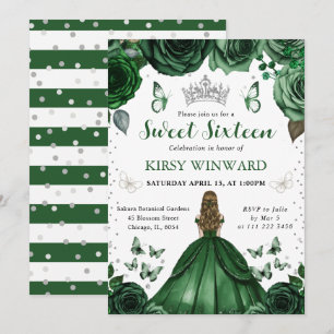 Invitación Vestido Verde Cazador Princesa Rubia Sweet 16