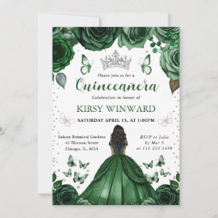 Invitación Vestido Verde Cazador Quinceañera Princesa Piel Os