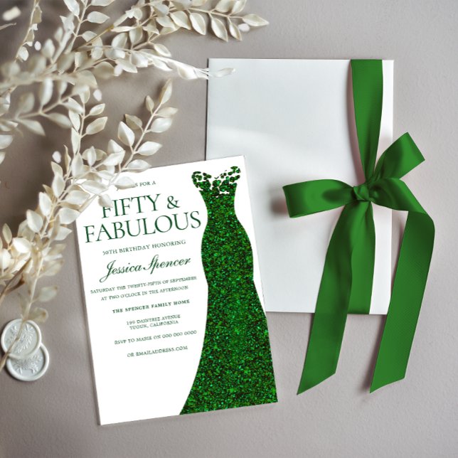 Invitación Vestido verde esmeralda 50 y fabuloso cumpleaños (Subido por el creador)
