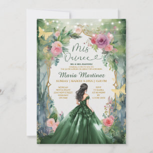 Invitación Vestido Verde Esmeralda Chica Bosque Mágico Mis Qu