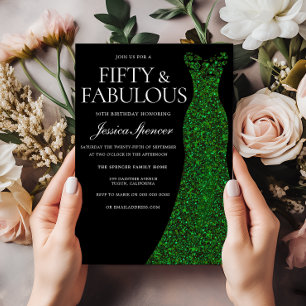Invitación Vestido Verde Esmeralda Cincuenta Fab Negro Cumple