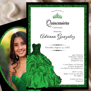 Invitación Vestido Verde Esmeralda Foto Personalizada Quincea