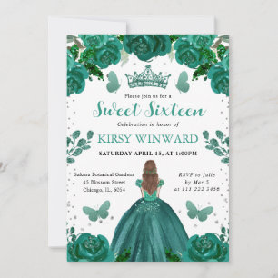 Invitación Vestido Verde Esmeralda Princesa Pelo Rojo Dulces