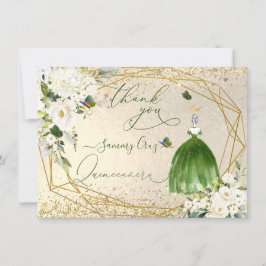Invitación Vestido verde esmeralda Quinceanera