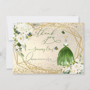 Invitación Vestido verde esmeralda Quinceanera