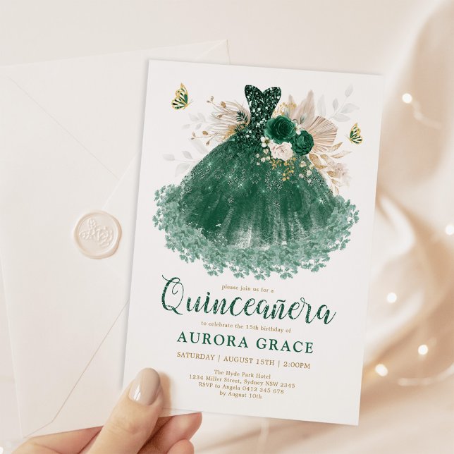 Invitación Vestido verde esmeralda Quinceañera Mis Quince 15  (Subido por el creador)
