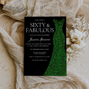 Invitación Vestido Verde Esmeralda Sesenta &Fab Negro Cumplea