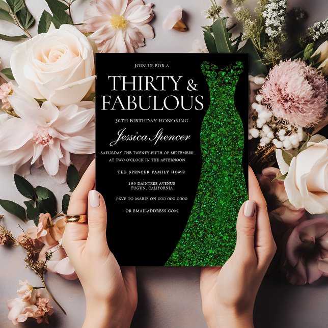 Invitación Vestido Verde Esmeralda y Fiesta de Cumpleaños 30  (Subido por el creador)