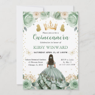 Invitación Vestido Verde Menta Princesa Morena Quinceañera