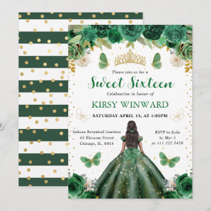 Invitación Vestido Verde Oscuro Princesa De Piel Morena Cumpl