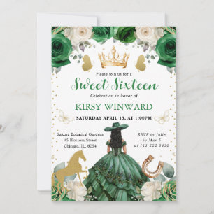 Invitación Vestido Verde Piel Oscura Princesa Occidental Dulc