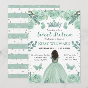 Invitación Vestido Verde Polvoriento Princesa De Piel Oscura 