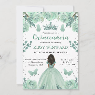 Invitación Vestido Verde Polvoriento Princesa de Piel Oscura