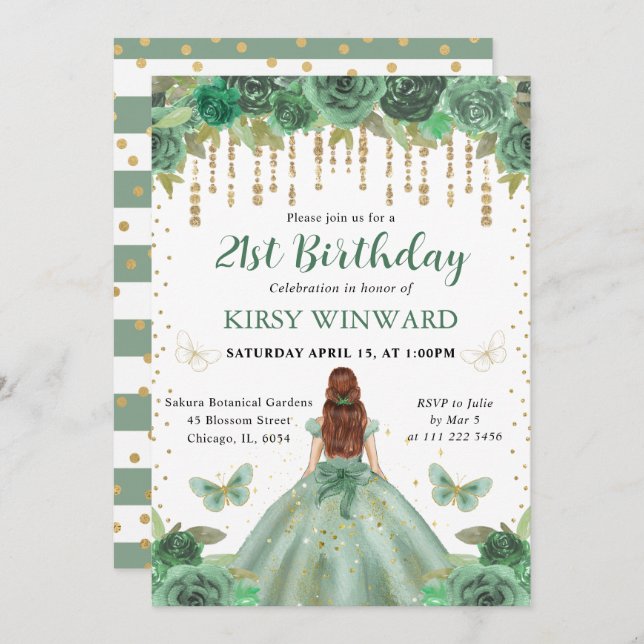 Invitación Vestido verde rojo haitiano Princesa cumpleaños (Anverso / Reverso)