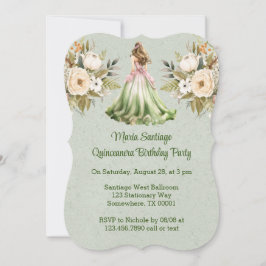 Invitación Vestido verde y rosa Quinceanera fiesta de cumplea