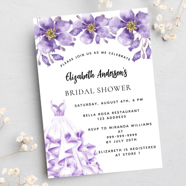 Invitación Vestido violento blanco floral elegante Ducha de n (Subido por el creador)