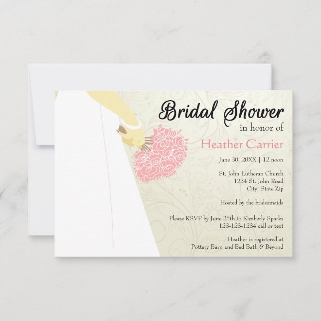 Invitación Vestido y ramo de boda - la ducha nupcial 3x5 (Anverso)