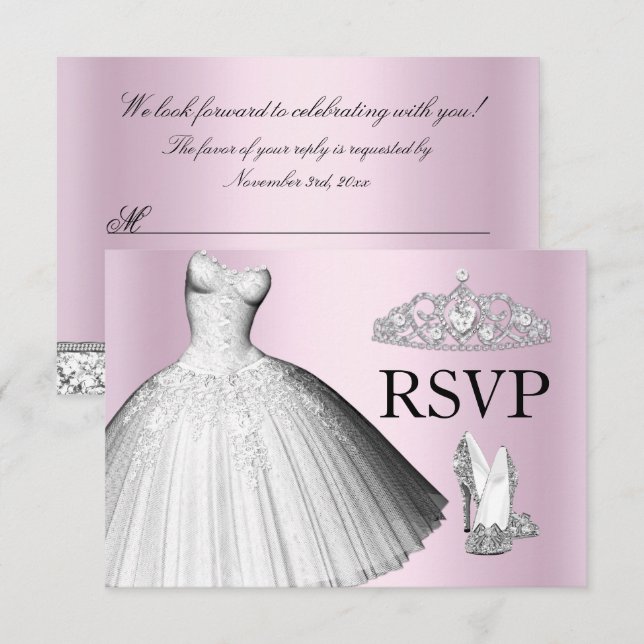 Invitación Vestido y talones de Purpurina espumoso Quinceaner (Anverso / Reverso)