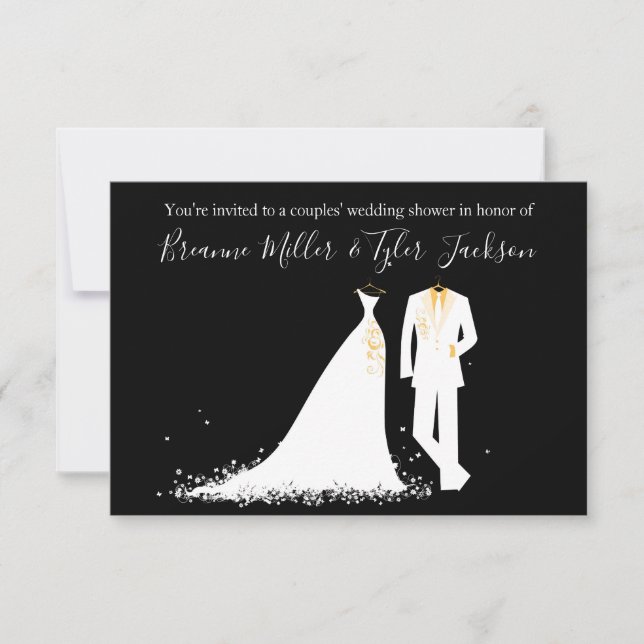 Invitación Vestido y tux - Ducha matrimonial de 3 x 5 parejas (Anverso)