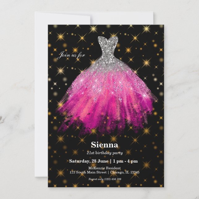 Invitación Vestidos de acuarela con purpurina (Anverso)