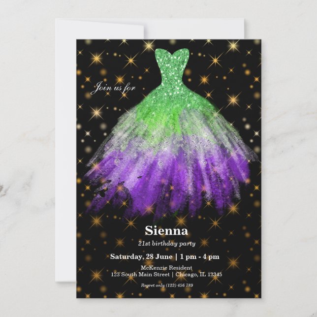 Invitación Vestidos de acuarela con purpurina (Anverso)