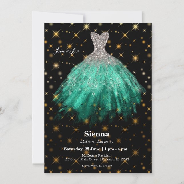 Invitación Vestidos de acuarela con purpurina (Anverso)
